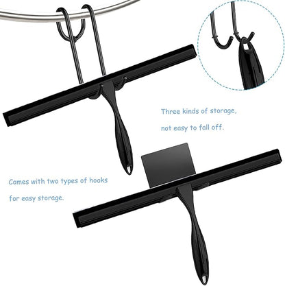 Shower Squeegee for Glass Doors, 14 Inches Bathroom Squeegee with Spare Silicone Blade, Shower Door Hook and Adhesive Hook, Stainless Steel Bathroom Squeegee for Mirror Window (14in-Black-1 Pack)