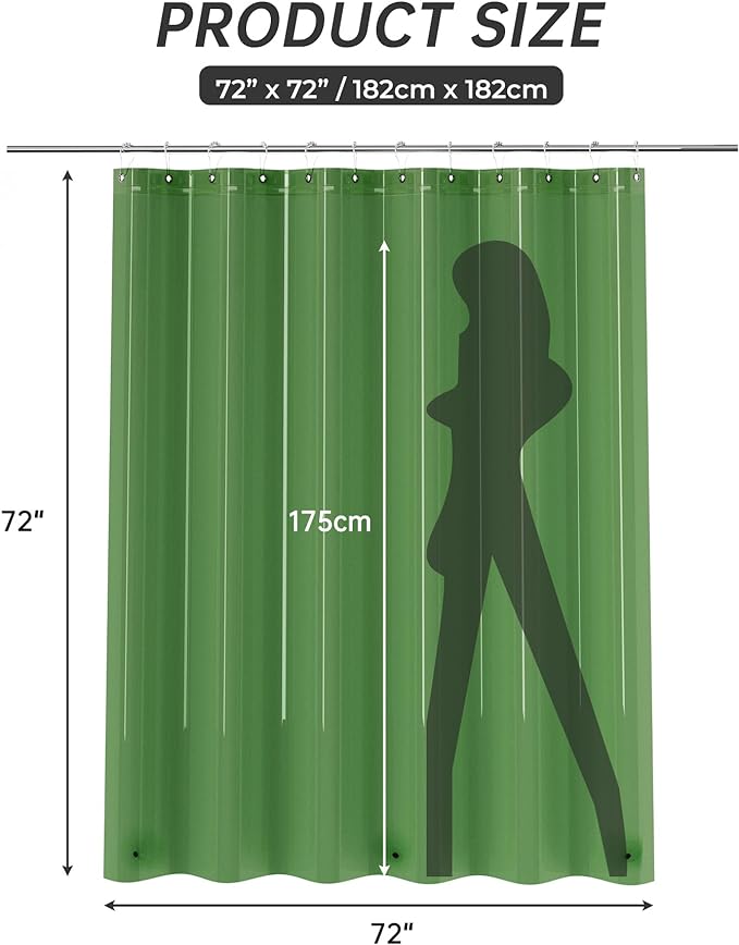AmazerBath Shower Curtain Liner, 72x72 Transparent Pine Green Shower Liner, Lightweight Plastic Shower Curtain Liners, Waterproof Shower Liner for Bathroom with 3 Magnets and 12 Grommet Holes