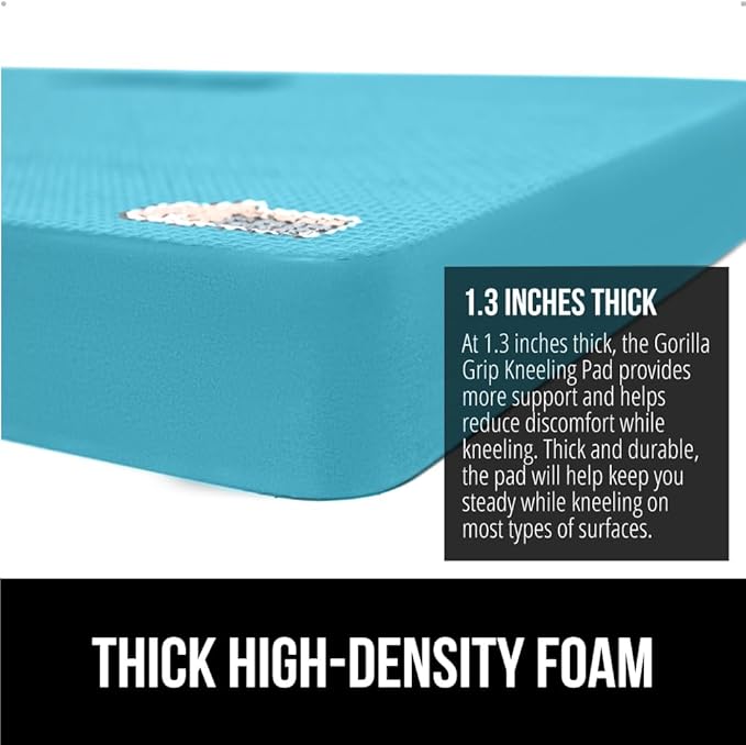 GORILLA GRIP Extra Thick Patent Pending Soft Foam Kneeling Pad, 2 PK, Supportive Large Cushion Knee Pads for Gardening, Baby Bath, Dirt and Water Resistant, Workout, Garden Supplies, 17.5x11 Turquoise