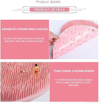 Shower Foot & Back Scrubber, Massage Pad with Suction Cups & Pumice Stone, Multi-Surface Silicone Bath Mat for Exfoliating and Massaging in Shower or Bathtub, 9.8x11.8 Inch (Yellow)