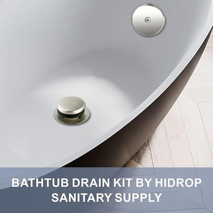 Tub Drain Tip Toe Bathtub Drain Conversion Kit Assembly, Brushed Nickel Replacement Bath Drain Trim Kit with Single Hole Overflow Faceplate and Universal Fine/Coarse Thread Assembly