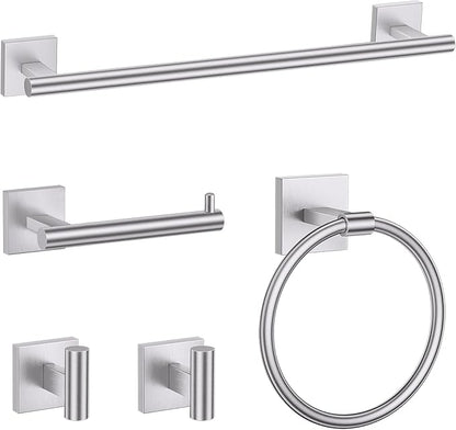 TURS Brushed Nickel 5-Pieces Bathroom Hardware Set SUS304 Stainless Steel Towel Bar Set Wall Mounted 23.6 Inch Towel Racks for Bathroom Squared