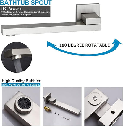 Brushed Nickel 4 Way Full Body Thermostatic Shower Faucet System 12 Inch Luxury Rain Shower System with Tub Spout, Handheld Shower and 6 PCS Body Jets Shower Fixtures