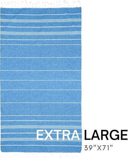 BAY LAUREL Turkish Beach Towel with Travel Bag 39 x 71 Quick Dry Sand Free Lightweight Large Oversized Towels Light (Blue with Red Bag)