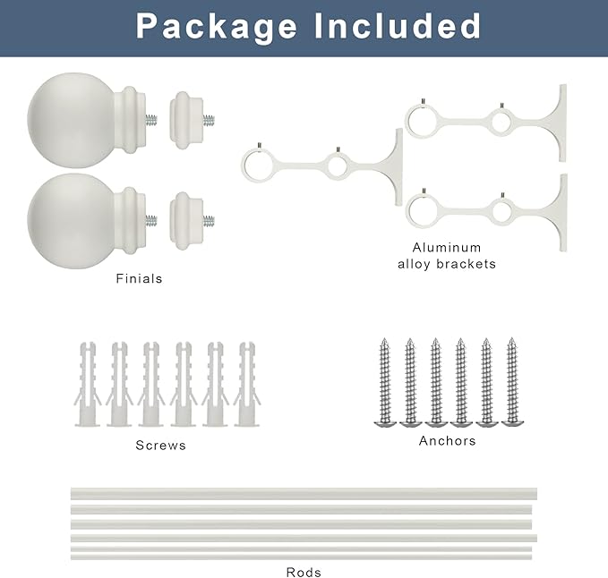 Double Curtain Rod 84 to 120 inch, Adjustable 1 inch Double Drapery Rod Rods for Windows and Doors with Ball Round Finials and Premium Aluminum Brackets Set(84-120",Matte White)