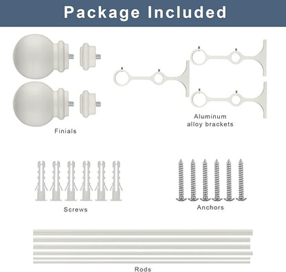 Double Curtain Rod 84 to 120 inch, Adjustable 1 inch Double Drapery Rod Rods for Windows and Doors with Ball Round Finials and Premium Aluminum Brackets Set(84-120",Matte White)