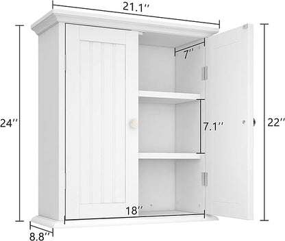 ChooChoo Bathroom Wall Cabinet, Over The Toilet Space Saver Storage Cabinet, Medicine Cabinet with 2 Door and Adjustable Shelves, Cupboard