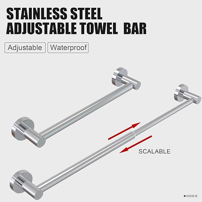 Towel Bar - Adjustable 304 Stainless Steel Towel Holder for Bathroom (11.8inch-22.6inch) Sturdy and Rustproof Wall Mounted Towel Rack for Bathroom Accessories, Polished Silver…