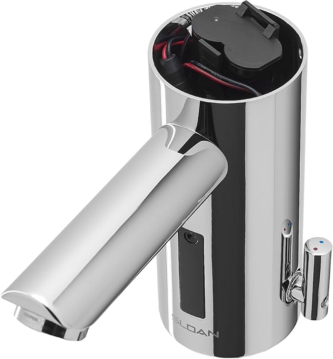 Sloan Optima EAF-275 Sensor Activated Solar Touch-Free, Commercial Grade with Mounting Hardware - 0.5GPM Solar Powered, Deck-Mounted Mid Body, Polished Chrome Finish, 3335017