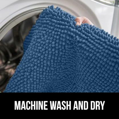 GORILLA GRIP Bath Rug Mat, Thick Soft Absorbent Chenille, Quick Dry Microfiber Mats, Rubber Backing Washable Shower Floor Rugs, Bathmat Runner, US Designed Bathroom Home Decor Accessories 24x17, Blue