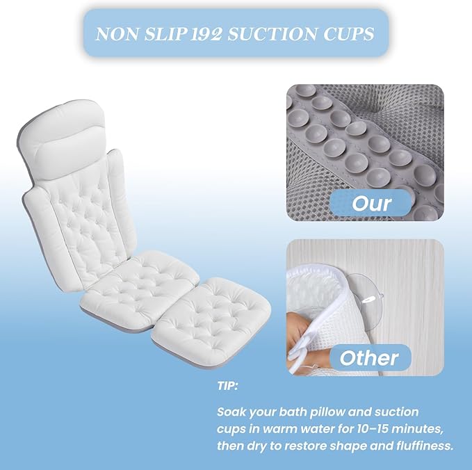 Bath Pillow for Tub | 4D Air Mesh Fabric - Plush Bathtub Pillow for Neck & Back Support, Hot Tub Pillow with 6 Non-Slip Suction Cups | Spa Pillow for Relaxation and Comfort (White). (Full Body White)