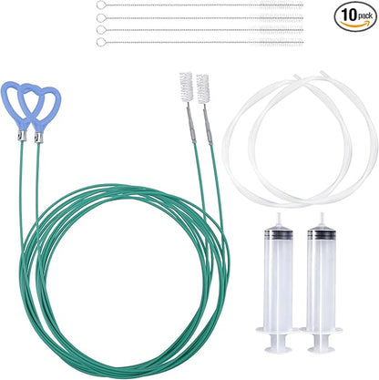 BOXOB 10 Pcs Car Sunroof Drain Cleaning Tool, 2 118in Flexible Long Pipe Cleaners with 4 Cleaning Brush 2 Syringe & Syringe Hose Heart Shaped Handle Soft Drain Brush for Auto Sunroof Wiper Hole