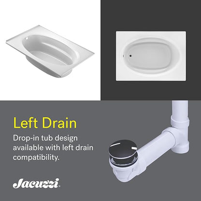 Jacuzzi SIGNATURE Acrylic Drop-In Bathtub, Soaking Sanctuary, Slip Resistant, Left Drain Placement, 72" (L) x 42" (W), Oval In Rectangle, 3-Tile Flange, White