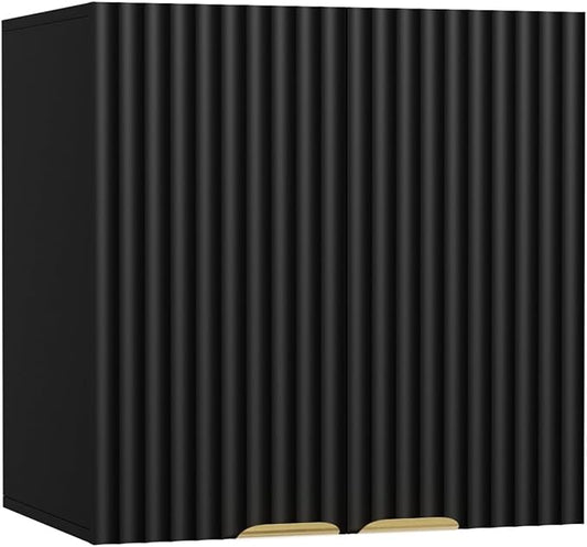 ChooChoo Bathroom Wall Cabinet, Kitchen Storage Cupboard Cabinet with 2 Doors, Fluted Laundry Room Cabinet for Bathroom, Kitchen, Garage, Black