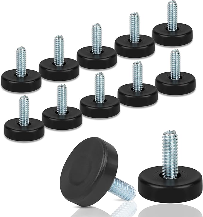 1/4" Thread Furniture Feet Levelers, 12 PCS Adjustable Furniture Feet Threaded Screw in, Leveling Feet Screw On Furniture Glide Leveling for Table, Cabinets, Chairs, Stool Legs