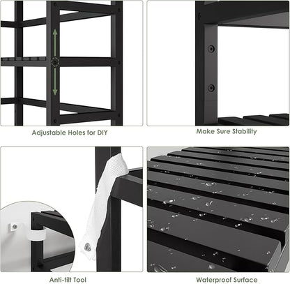 Bamjoy Bamboo Shelf, 6-Tier Bookshelf Adjustable Storage Shelves, Tall Shelving Unit Plant Stand, Storage Rack for Bathroom Home Office Living Room Kitchen, 23.6W x 10.2D x 63.4H Black