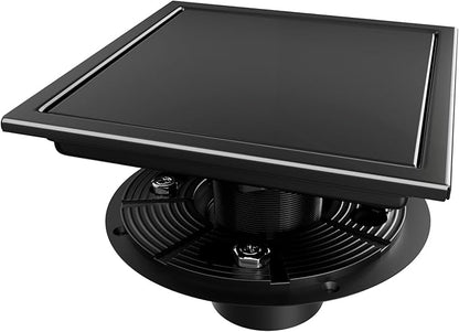 Square Shower Drain, Black Shower Drain 6 inch with Flange and 2 in 1 Tile-Insert Cover, AISI 304 Stainless Steel Matte Black Shower Floor Drain with Hair Catcher and Flange