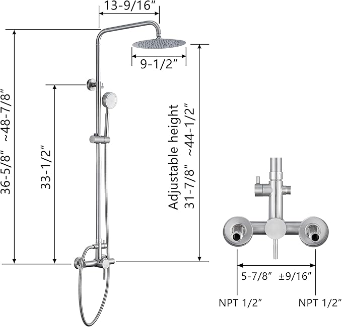 SS304 Shower Faucet Set - Outdoor Kit - Outdoor Fixtures with Brushed Nickel Shower Head & Handheld Spray, High Pressure