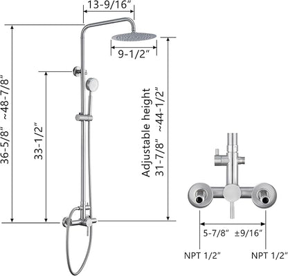SS304 Shower Faucet Set - Outdoor Kit - Outdoor Fixtures with Brushed Nickel Shower Head & Handheld Spray, High Pressure
