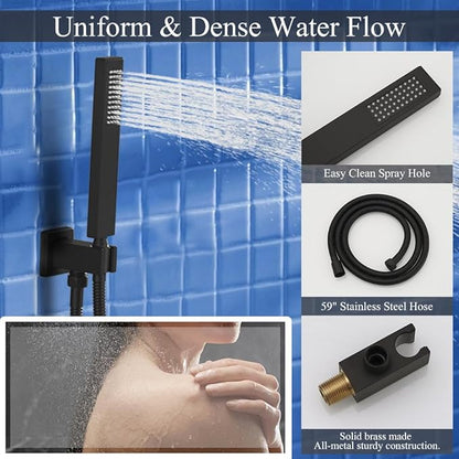 Shower Faucet Set Matte Black Shower System, Knob Switch Diverter Shower Faucet with High Pressure Handheld Spray, Ceiling Mount 10 Inch Shower Head with 6 Inch Wall Mount Shower Head
