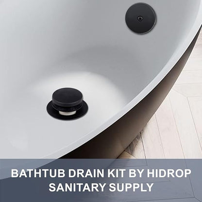 Black Tub Drain Tip-Toe Tub Trim Set Conversion Kit Assembly, Hidrop Bathtub Drain Replacement Trim Kit with 1-Hole Overflow Faceplate and Universal Fine/Coarse Thread, Matte Black