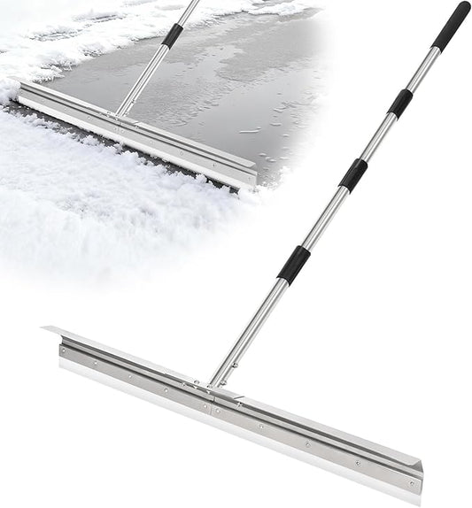CAROD 33.4" Large Floor Squeegee for Concrete, Industrial Silicone Blade Squeegee for Floor with 63" Stainless Handle, Anti-Splash Curved Baffle Design for Garage, Factory, and Tough Cleaning Jobs