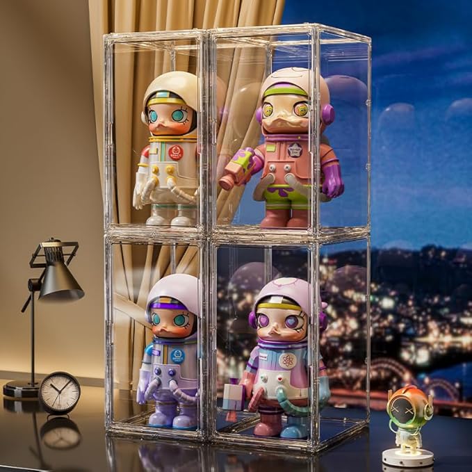 Extra Large 19.7"X14.6"X11.6" Acrylic Display Case with 2 Division Boards, Clear Organizer Box Plastic Holder with Magnetic Door for Handbags, Purses, Boots, Figures, Book