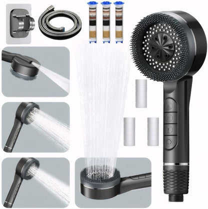 Filtered Shower Head with Handheld, High Pressure Shower Heads - 4 Spray Modes, Power Wash for Pets Bath, ON/OFF Switch & Water Saving Design (Deep Gray)