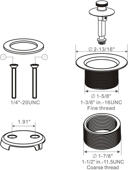Chrome Polished Bathtub Tub Drain Conversion Kit Assembly, Wellup Lift and Turn Twist Tub Drain Trim Kit with Two-Hole Overflow Faceplate, Chrome Plated