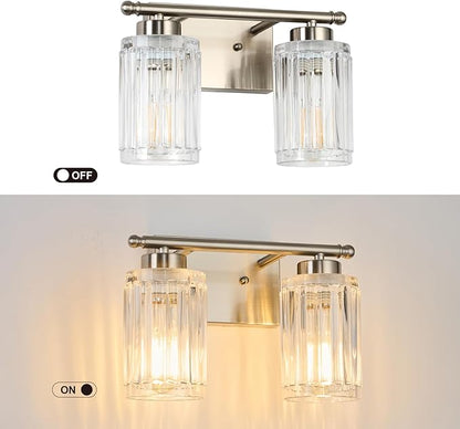 2 Light Bathroom Light Fixtures Modern Brushed Nickel 12 Inch Vanity Lights for Bathroom Lighting Fixtures Over Mirror with Thickened Glass Shade for Cabinet Mirror Bedroom Hallway
