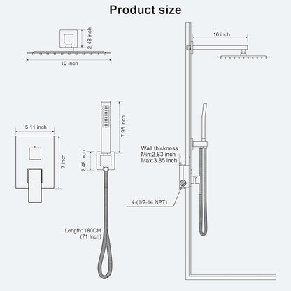 Shower Faucet Set Bathroom Square Rain Shower Head and Handle Set, Wall Mounted Shower Fixtures, Full Metal Trim Repair Kit 10 inch Brushed Nickel (With Shower Valve)