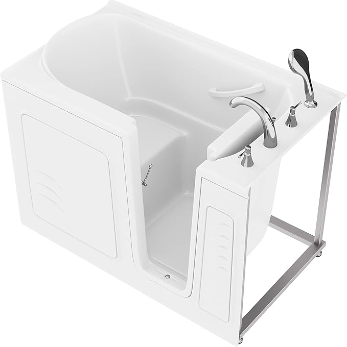 ANZZI Walk In Tub 53'' x 30'' Right Drain Oriented Tub in White, Easy Entry, Non-Electrical, Quick Fill, Slip-Resistant, Modern Chrome Trim