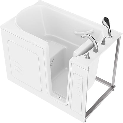 ANZZI Walk In Tub 53'' x 30'' Right Drain Oriented Tub in White, Easy Entry, Non-Electrical, Quick Fill, Slip-Resistant, Modern Chrome Trim