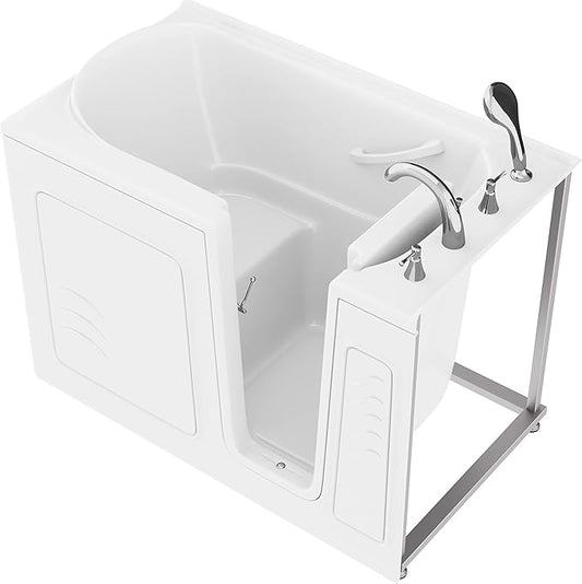 ANZZI Walk In Tub 53'' x 30'' Right Drain Oriented Tub in White, Easy Entry, Non-Electrical, Quick Fill, Slip-Resistant, Modern Chrome Trim