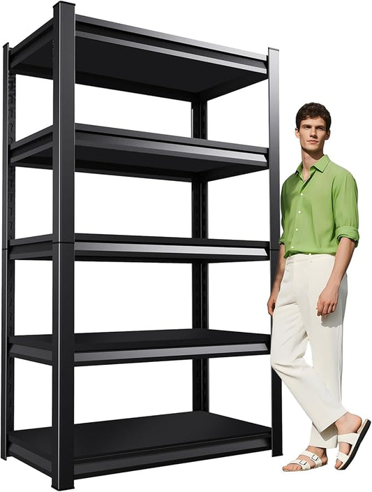 Garage Shelving,Heavy Duty Garage Storage Shelves,Metal Shelving Unit,5 Tier Adjustable Steel Utility Shelf,Use for Basement,Warehouse, Pantry Closet,Black (Steel-72 H*35.4" W*12" D)