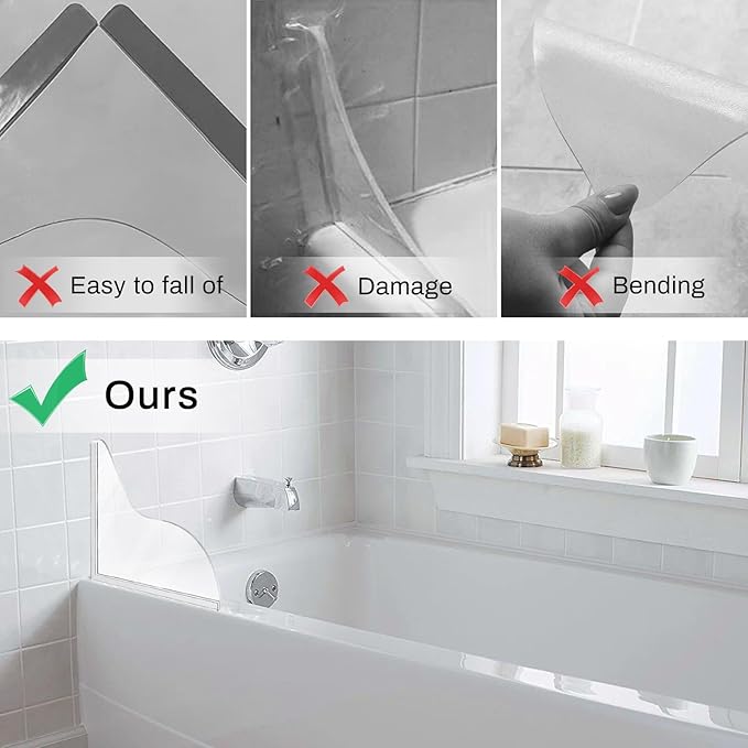 2 Pack Silicone Shower Splash Guard, Acrylic Sink Splash Guard with Adhesive, Fits Most Bathtubs and Sinks, 8.38"x7.36"