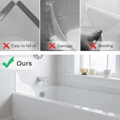2 Pack Silicone Shower Splash Guard, Acrylic Sink Splash Guard with Adhesive, Fits Most Bathtubs and Sinks, 8.38"x7.36"