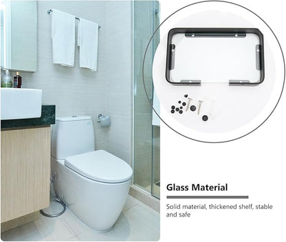 Black Bathroom Glass Shelf Bracket for Shampoo and Cosmetics Storage Floating Wall-Mounted Organizer Rack Stylish Corner Shelf for Modern Bathroom