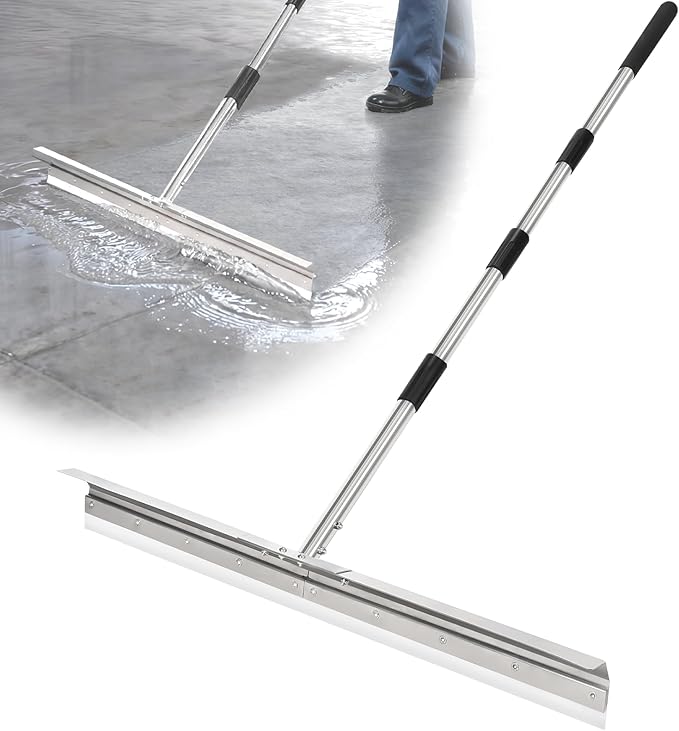 CAROD 33.4" Large Floor Squeegee for Concrete, Industrial Silicone Blade Squeegee for Floor with 63" Stainless Handle, Anti-Splash Curved Baffle Design for Garage, Factory, and Tough Cleaning Jobs