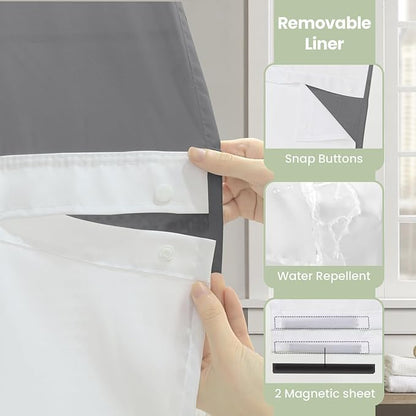 Inhousolu Stall No Hook Shower Curtain with Snap in Fabric Liner Set Waffle Weave 230GSM Weighted Hem, Waterproof & Washable Bathroom Curtain Spa Luxury with Mesh Top Window 36" W x 72" L Grey