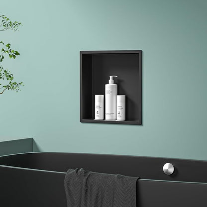 Stainless Steel Shower Niche 12" X 12" Matte Black No Tile Needed Niche Shower Recessed Wall Niches for Bathroom Storage Over Mount Installation