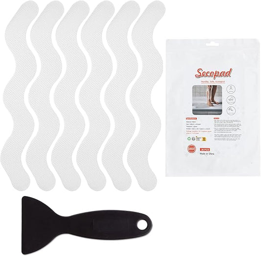 Patented 36 PCS Anti Slip Shower Stickers, Safety Bathtub Strips Adhesive Decals with Premium Scraper for Bath Tub Shower Stairs (White)