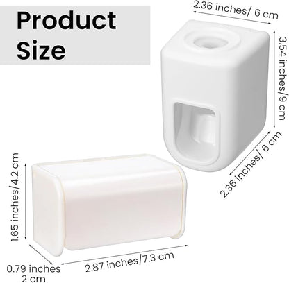 2 Slots Wall Mount Toothbrush Holder with Cover, Self Adhesive Toothbrush Storage Organizer for Shower Waterproof and Dustproof, with Automatic Toothpaste Squeezer Dispenser for Family & Travel