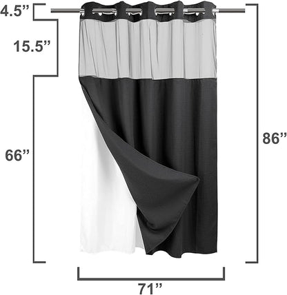 River Dream Heavyweight No Hooks Required Dotted Waffle Weave Shower Curtain with Snap in Liner -Extra Long 71W x 86H,Hotel Grade,Spa Like Bath Curtain,Black