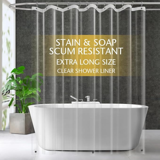 Extra Long Clear Plastic Shower Curtain Liner - Lightweight 72" x 96" Transparent Bathroom Shower Showroom Curtain Liner with Rustproof Metal Gromments and Weighted Magnet