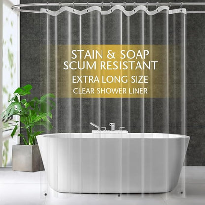 Extra Long Clear Plastic Shower Curtain Liner - Lightweight 72" x 96" Transparent Bathroom Shower Showroom Curtain Liner with Rustproof Metal Gromments and Weighted Magnet