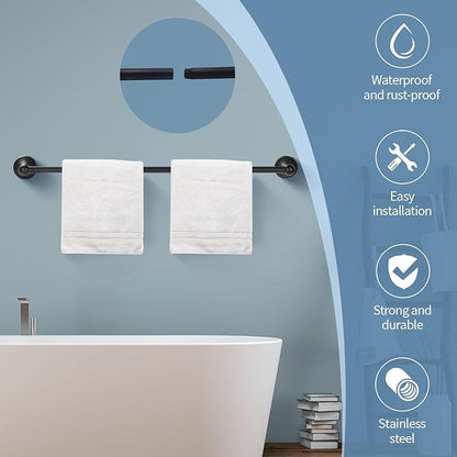 Bathroom Accessory Set,Matte Black Adjustable Expandable Towel Bar 4-Piece Bathroom Hardware Set Durable 24 inch Towel Rack Set Wall Mounted