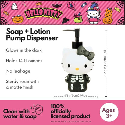 Hello Kitty Glow in The Dark Skeleton Soap/Lotion/Hand Sanitizer Resin Pump Dispenser, 14.11 Ounces, (Officially Licensed Product) by Franco Collectibles