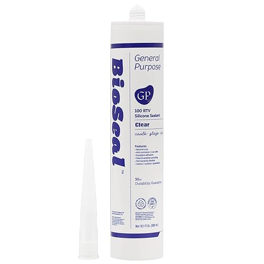Clear BioSeal 100% Silicone Sealant Caulk General Purpose, Waterproof and Low Odor 10.1 Ounce Cartridge, Clear, (Pack of 1)