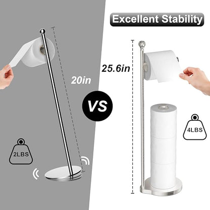 Toilet Paper Holder for Bathroom, Heavy Weighted Metal Free Standing Toilet Paper Storage with Crystal Ball, Toilet Paper Stand for Bathroom Accessories, Brushed Nickel [Holds MEGA Rolls]